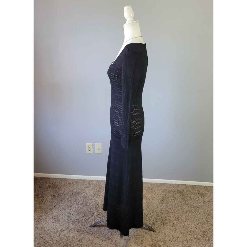 ZARA // ltd ed black pointelle knit plunge long sleeve a-line maxi dress - Picture 6 of 16